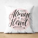 - Suet-K-2101 - Realhomes  Çift Taraflı Always Heart Yazı Desenli Dijital Baskılı Dekoratif Süet Yastık Kırlent Kılıfı Realhomes