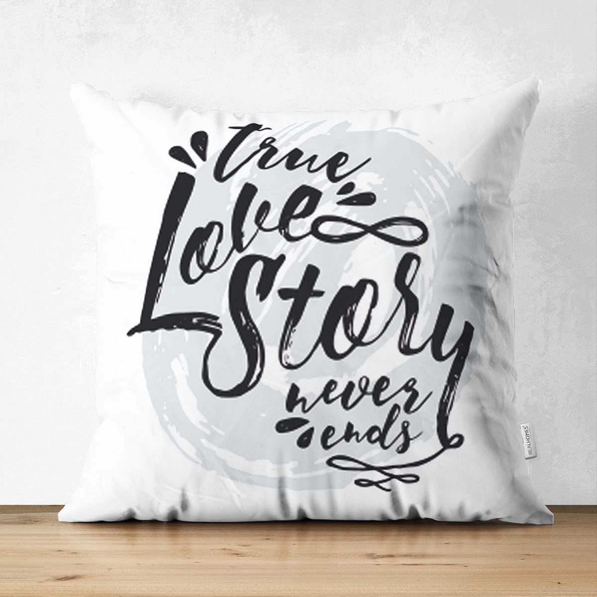 Çift Taraflı Love Story Yazı Desenli Dijital Baskılı Dekoratif Süet Yastık Kılıfı Realhomes