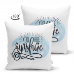- Suet-K-2105-1 - Realhomes  Çift Taraflı You Are My Sunshıne Yazı Desenli Dijital Baskılı Modern Süet Kırlent Kılıfı Realhomes