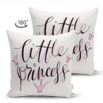 - Suet-K-2109-1 - Realhomes Çift Taraflı Little Princess Yazı Desenli Dijital Baskılı Dekoratif Süet Yastık Kırlent Kılıfı Realhomes