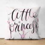 - Suet-K-2109 - Realhomes Çift Taraflı Little Princess Yazı Desenli Dijital Baskılı Dekoratif Süet Yastık Kırlent Kılıfı Realhomes
