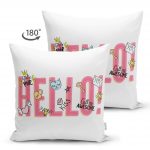 - Suet-K-2110-1 - Realhomes  Çift Taraflı Özel Tasarım Hello Yazı Desenli Dijital Baskılı Süet Kırlent Kılıfı Realhomes