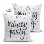 - Suet-K-2113-1 - Realhomes Çift Taraflı Princess Party Yazı Desenli Dijital Baskılı Dekoratif Süet Yastık Kılıfı Realhomes
