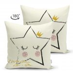 - Suet-K-2116-1 - Realhomes  Çift Taraflı Modern Yıldız Desenli Dijital Baskılı Dekoratif Süet Yastık Kılıfı Realhomes