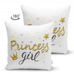 - Suet-K-2118-1 - Realhomes  Çift Taraflı Princess Girl Yazı Desenli Dijital Modern Süet Yastık Kılıfı Realhomes