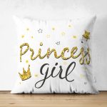 - Suet-K-2118 - Realhomes  Çift Taraflı Princess Girl Yazı Desenli Dijital Modern Süet Yastık Kılıfı Realhomes