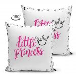 - Suet-K-2120-1 - Realhomes  Çift Taraflı Little Princess Yazı Desenli Dijital Baskılı Süet Yastık Kırlent Kılıfı Realhomes