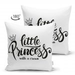 - Suet-K-2122-1 - Realhomes  Çift Taraflı Little Princess Yazılı Dijital Baskılı Dekoratif Süet Kırlent Kılıfı Realhomes