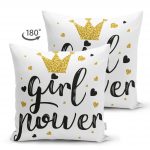 - Suet-K-2123-1 - Realhomes  Çift Taraflı Girl Power Yazı Desenli Dijital Baskılı Modern Süet Yastık Kılıfı Realhomes