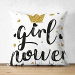 - Suet-K-2123 - Realhomes  Çift Taraflı Girl Power Yazı Desenli Dijital Baskılı Modern Süet Yastık Kılıfı Realhomes