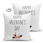- Suet-K-2126-1 - Realhomes Çift Taraflı Happy Valentınes Day Yazılı Dijital Baskılı Süet Kırlent Kılıfı Realhomes