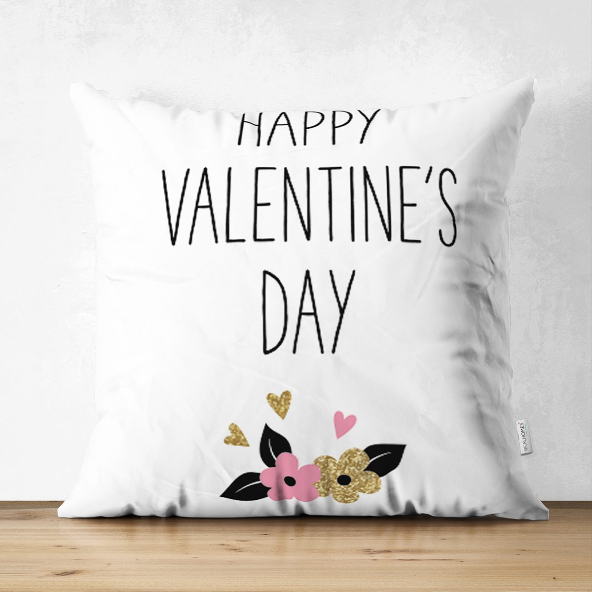 Çift Taraflı Happy Valentınes Day Yazılı Dijital Baskılı Süet Kırlent Kılıfı Realhomes