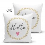 Çift Taraflı Hello Yaldız Desenli Dijital Baskılı Modern Süet Kırlent Kılıfı Realhomes