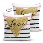 - Suet-K-2131-1 - Realhomes  Çift Taraflı Love Yaldızlı Kalp Desenli Dijital Baskılı Modern Süet Yastık Kılıfı Realhomes
