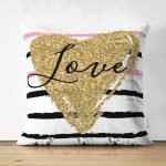 - Suet-K-2131 - Realhomes  Çift Taraflı Love Yaldızlı Kalp Desenli Dijital Baskılı Modern Süet Yastık Kılıfı Realhomes