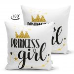 - Suet-K-2132-1 - Realhomes  Çift Taraflı Princess Girl Yazılı Dijital Baskılı Dekoratif Süet Yastık Kırlent Kılıfı Realhomes