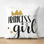 - Suet-K-2132 - Realhomes  Çift Taraflı Princess Girl Yazılı Dijital Baskılı Dekoratif Süet Yastık Kırlent Kılıfı Realhomes