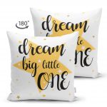 Çift Taraflı Dream Big Little One Yazılı Yıdız Desenli Dijital Baskılı Süet Kırlent Kılıfı Realhomes