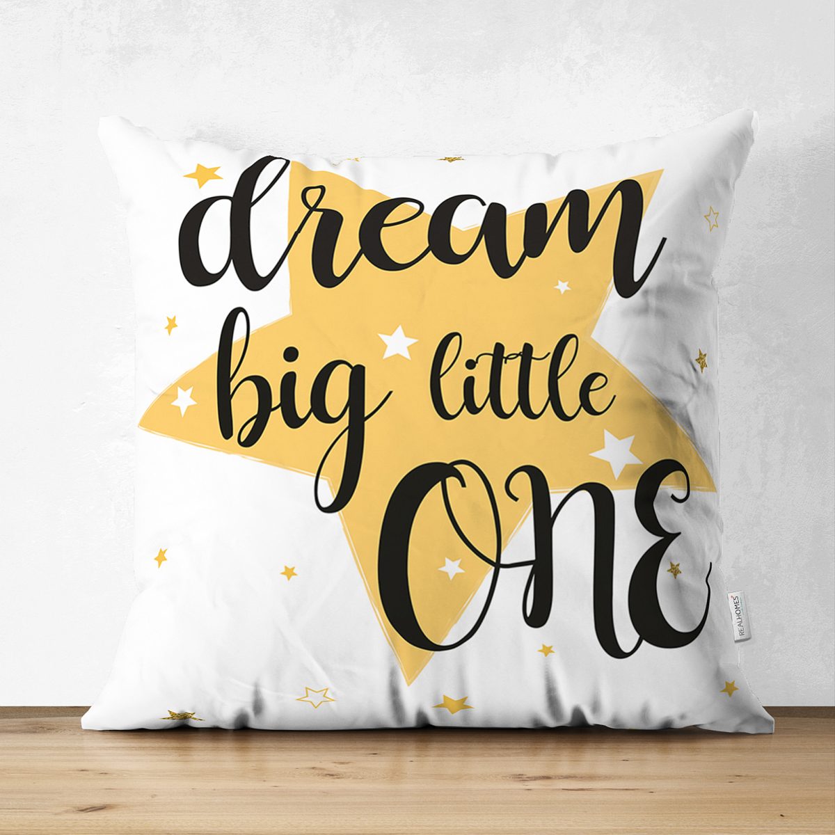 Çift Taraflı Dream Big Little One Yazılı Yıdız Desenli Dijital Baskılı Süet Kırlent Kılıfı Realhomes