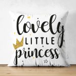 Çift Taraflı Lovely Little Princess Yazılı Dijital Baskılı Modern Süet Yastık Kılıfı Realhomes