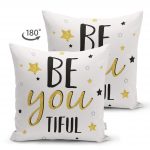 Çift Taraflı Be Youtıful Yazı Desenli Dijital Baskılı Modern Süet Yastık Kılıfı Realhomes