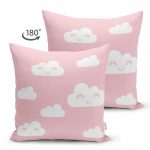 - Suet-K-2141-1 - Realhomes  Çift Taraflı Pembe Zeminli Bulut Desenli Dijital Baskılı Süet Kırlent Kılıfı Realhomes