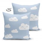 - Suet-K-2142-1 - Realhomes  Çift Taraflı Mavi Zeminli Bulut Temalı Dijital Baskılı Modern Süet Yastık Kılıfı Realhomes