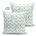 - Suet-K-2145-1 - Realhomes  Çift Taraflı Zigzag Zeminli Kuğu Desenli Dijital Baskılı Modern Süet Yastık Kılıfı Realhomes