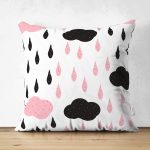 - Suet-K-2149 - Realhomes  Çift Taraflı Renkli Bulut Desenli Dijital Baskılı Dekoratif Süet Kırlent Kılıfı Realhomes