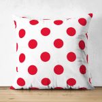 - Suet-K-2151 - Realhomes Çift Taraflı Kırmızı Puantiyeli Dijital Baskılı Dekoratif Süet Yastık Kırlent Kılıfı Realhomes