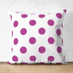 Çift Taraflı Mor Puantiyeli Dijital Baskılı Dekoratif Süet Kırlent Kılıfı Realhomes