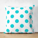 - Suet-K-2154 - Realhomes Çift Taraflı Turkuaz Puantiyeli Dijital Baskılı Dekoratif Süet Kırlent Kılıfı Realhomes