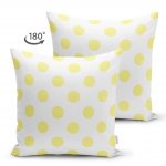 - Suet-K-2155-1 - Realhomes  Çift Taraflı Sarı Puantiyeli Dijital Baskılı Dekoratif Süet Yastık Kırlent Kılıfı Realhomes