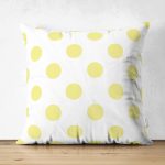 - Suet-K-2155 - Realhomes  Çift Taraflı Sarı Puantiyeli Dijital Baskılı Dekoratif Süet Yastık Kırlent Kılıfı Realhomes