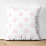 - Suet-K-2157 - Realhomes  Çift Taraflı Pudra Puantiyeli Dijital Baskılı Dekoratif Kırlent Süet Yastık Kılıfı Realhomes