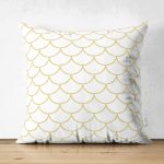 Çift Taraflı Hardal Renkli Geometrik Desenli Dijital Baskılı Süet Kırlent Kılıfı Realhomes