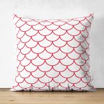 Çift Taraflı Kırmızı Geometrik Desenli Dijital Baskılı Modern Süet Kırlent Kılıfı Realhomes