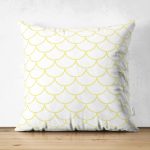 - Suet-K-2169 - Realhomes  Çift Taraflı Sarı Geometrik Desenli Dijital Baskılı Modern Süet Yastık Kılıfı Realhomes