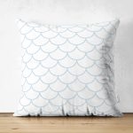 - Suet-K-2173 - Realhomes  Çift Taraflı Açık Mavi Geometrik Desenli Dijital Baskılı Süet Yastık Kılıfı Realhomes