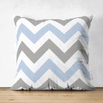 - Suet-K-2176 - Realhomes  Çift Taraflı Gri Mavi Zigzag Desenli Dijital Baskılı Modern Süet Kırlent Kılıfı Realhomes