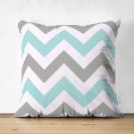 - Suet-K-2178 - Realhomes Çift Taraflı Turkuaz Gri Zigzag Desenli Dijital Baskılı Modern Süet Yastık Kılıfı Realhomes