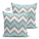 Çift Taraflı Gri Turkuaz Zigzag Desenli Dijital Baskılı Dekoratif Süet Kırlent Kılıfı Realhomes