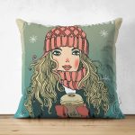 - Suet-K-2181 - Realhomes  Çift Taraflı Kış Temalı Pop Art Desenli Dijital Baskılı Modern Süet Yastık Kılıfı Realhomes