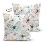 Çift Taraflı Renkli Kelebek Temalı Dijital Baskılı Dekoratif Süet Yastık Kılıfı Realhomes