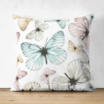 Çift Taraflı Renkli Kelebek Temalı Dijital Baskılı Dekoratif Süet Yastık Kılıfı Realhomes