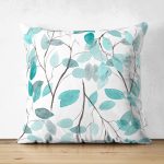- Suet-K-2210 - Realhomes  Mavi Yapraklar Özel Tasarım Çift Taraflı Modern Süet Yastık Kırlent Kılıfı Realhomes
