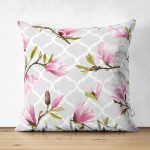 - Suet-K-2212 - Realhomes  Geometrik Zeminli Çiçek Temalı Çift Taraflı Modern Süet Yastık Kılıfı Realhomes