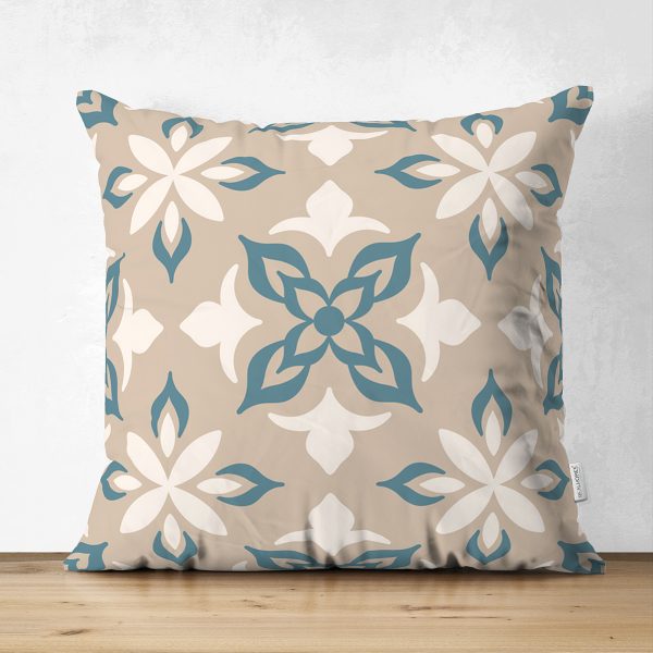 - Suet-K-2215 - Realhomes  Modern Çini Desenli Çift Taraflı Dijital Baskılı Dekoratif Süet Kırlent Kılıfı Realhomes