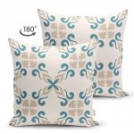 - Suet-K-2220-1 - Realhomes  Krem Zeminli Çift Taraflı Dijital Baskılı Modern Süet Yastık Kırlent Kılıfı Realhomes