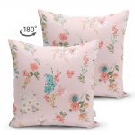 Pembe Zeminli Çiçek Desenli Çift Taraflı Modern Süet Yastık Kırlent Kılıfı Realhomes